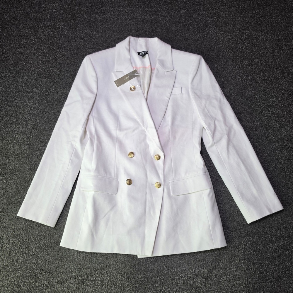 J.Crew Greta Blazer White Womens 0 Double Breasted Gold Button BX802 Corp NEW